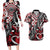 Aotearoa Maori Moko Art with Taniko Half Style Couples Matching Long Sleeve Bodycon Dress and Hawaiian Shirt