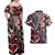 Aotearoa Maori Moko Art with Taniko Half Style Couples Matching Off Shoulder Maxi Dress and Hawaiian Shirt