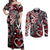 Aotearoa Maori Moko Art with Taniko Half Style Couples Matching Off Shoulder Maxi Dress and Long Sleeve Button Shirt