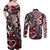 Aotearoa Maori Moko Art with Taniko Half Style Couples Matching Off Shoulder Maxi Dress and Long Sleeve Button Shirt