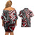 Aotearoa Maori Moko Art with Taniko Half Style Couples Matching Off Shoulder Short Dress and Hawaiian Shirt