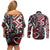 Aotearoa Maori Moko Art with Taniko Half Style Couples Matching Off Shoulder Short Dress and Long Sleeve Button Shirt