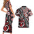 Aotearoa Maori Moko Art with Taniko Half Style Couples Matching Short Sleeve Bodycon Dress and Hawaiian Shirt