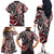 Aotearoa Maori Moko Art with Taniko Half Style Family Matching Off The Shoulder Long Sleeve Dress and Hawaiian Shirt