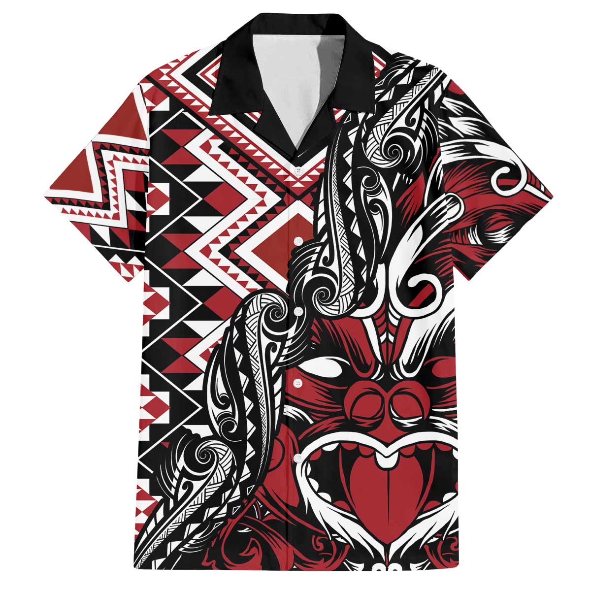 Aotearoa Maori Moko Art with Taniko Half Style Family Matching Off The Shoulder Long Sleeve Dress and Hawaiian Shirt