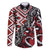 Aotearoa Maori Moko Art with Taniko Half Style Family Matching Off The Shoulder Long Sleeve Dress and Hawaiian Shirt