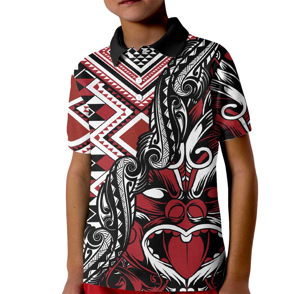 Aotearoa Maori Moko Art with Taniko Half Style Kid Polo Shirt