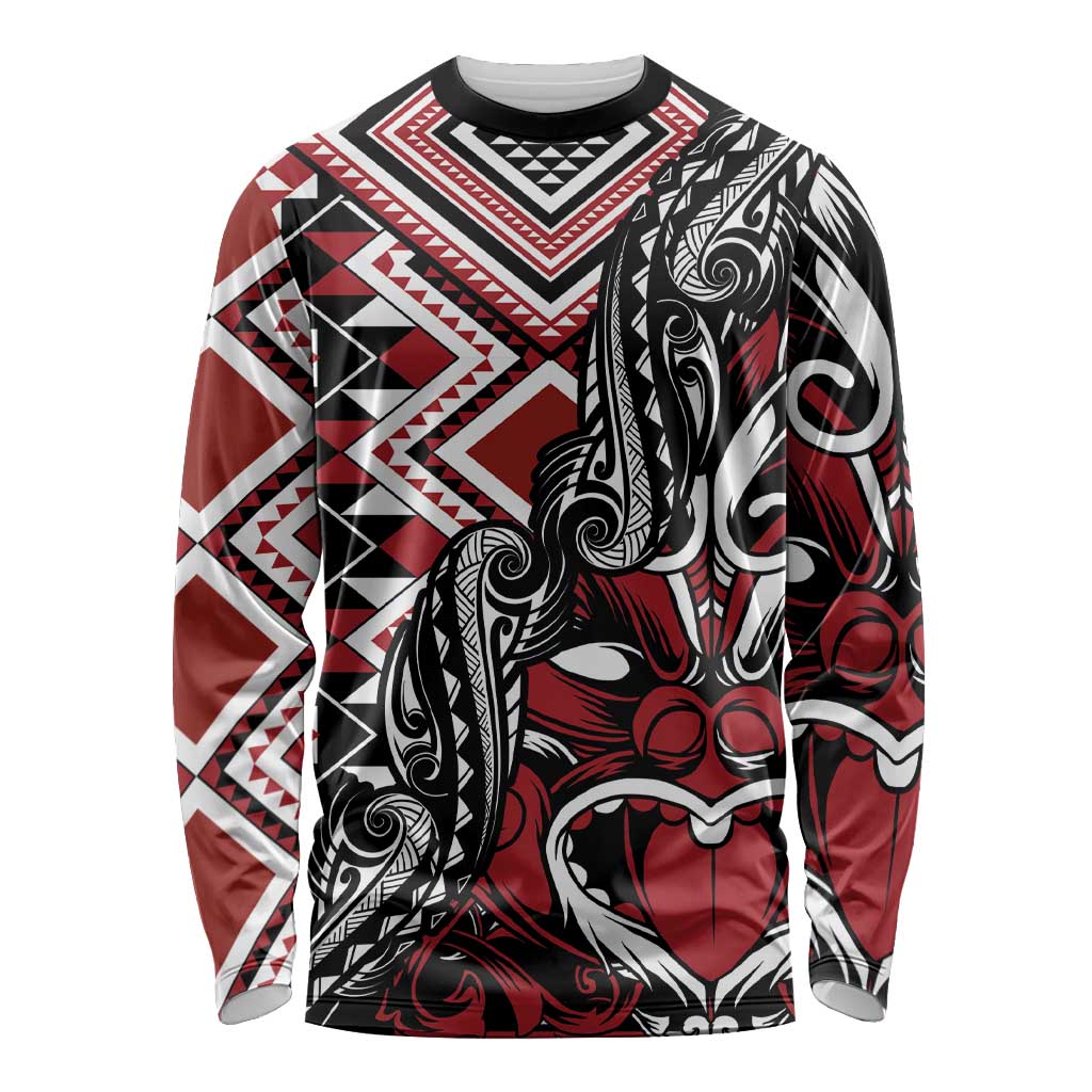 Aotearoa Maori Moko Art with Taniko Half Style Long Sleeve Shirt