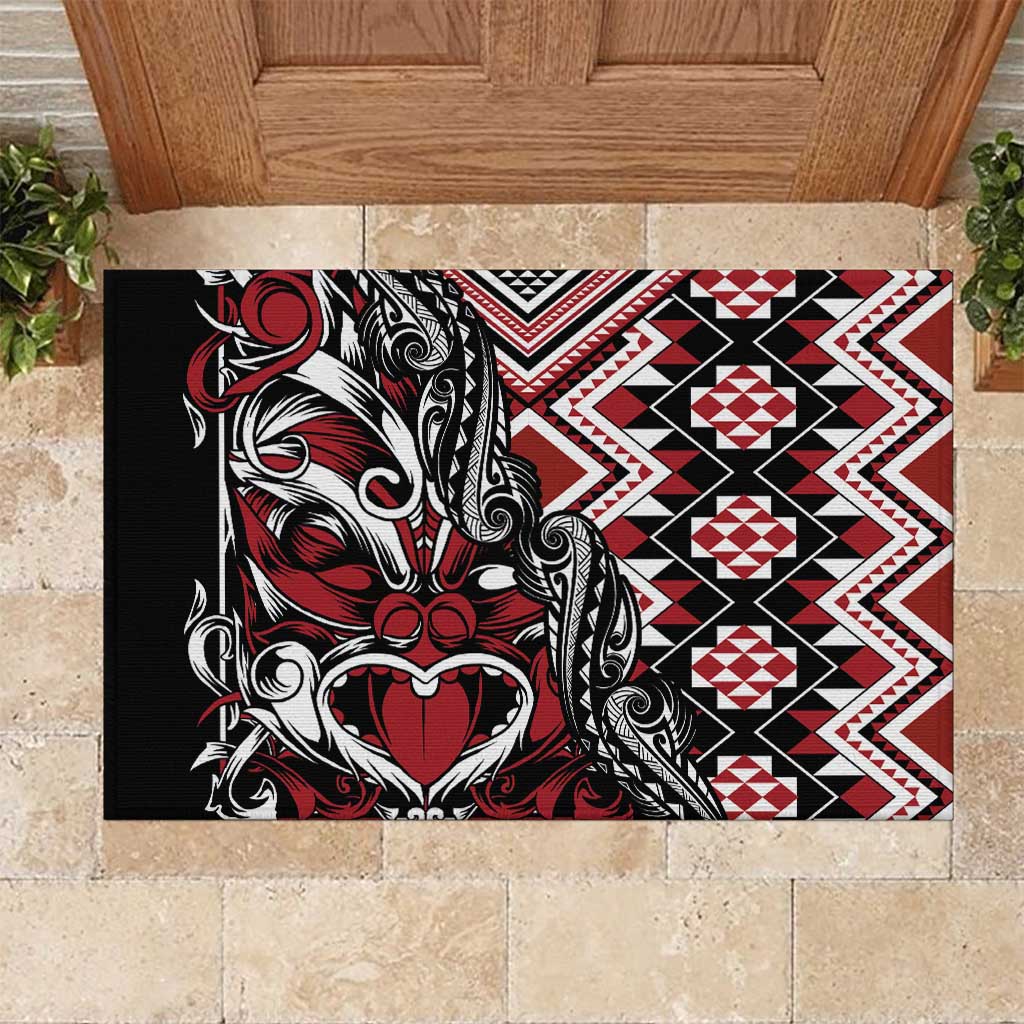 Aotearoa Maori Moko Art with Taniko Half Style Rubber Doormat