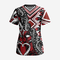 Aotearoa Maori Moko Art with Taniko Half Style Scrub Top - Polynesian Pride