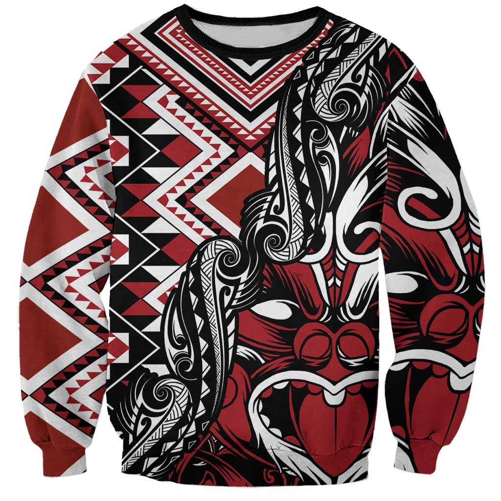 Aotearoa Maori Moko Art with Taniko Half Style Sweatshirt