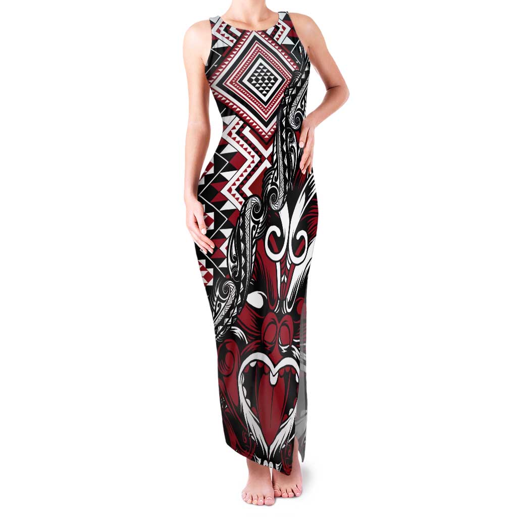 Aotearoa Maori Moko Art with Taniko Half Style Tank Maxi Dress