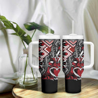 Aotearoa Maori Moko Art with Taniko Half Style Tumbler With Handle