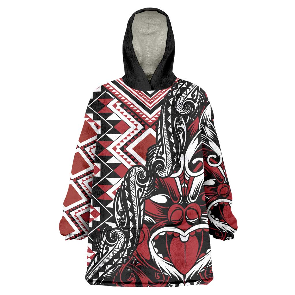 Aotearoa Maori Moko Art with Taniko Half Style Wearable Blanket Hoodie