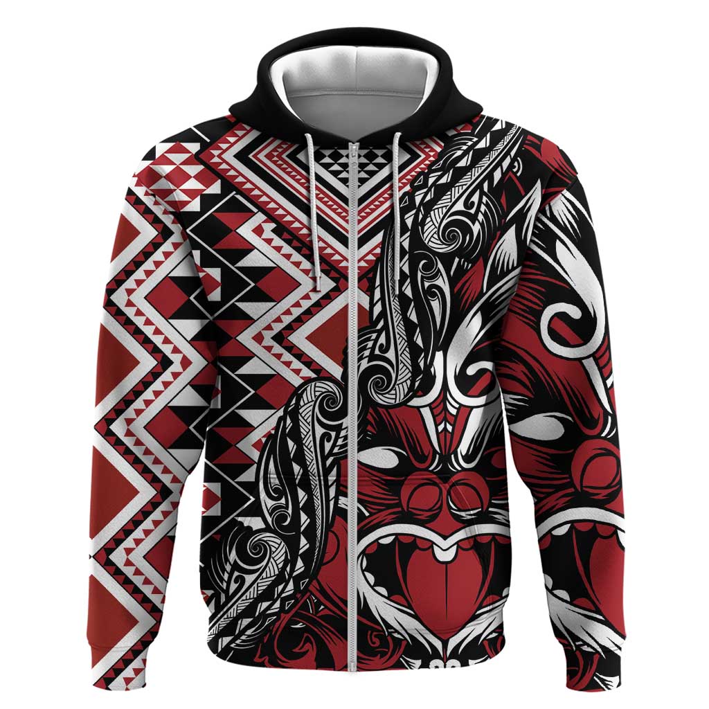 Aotearoa Maori Moko Art with Taniko Half Style Zip Hoodie