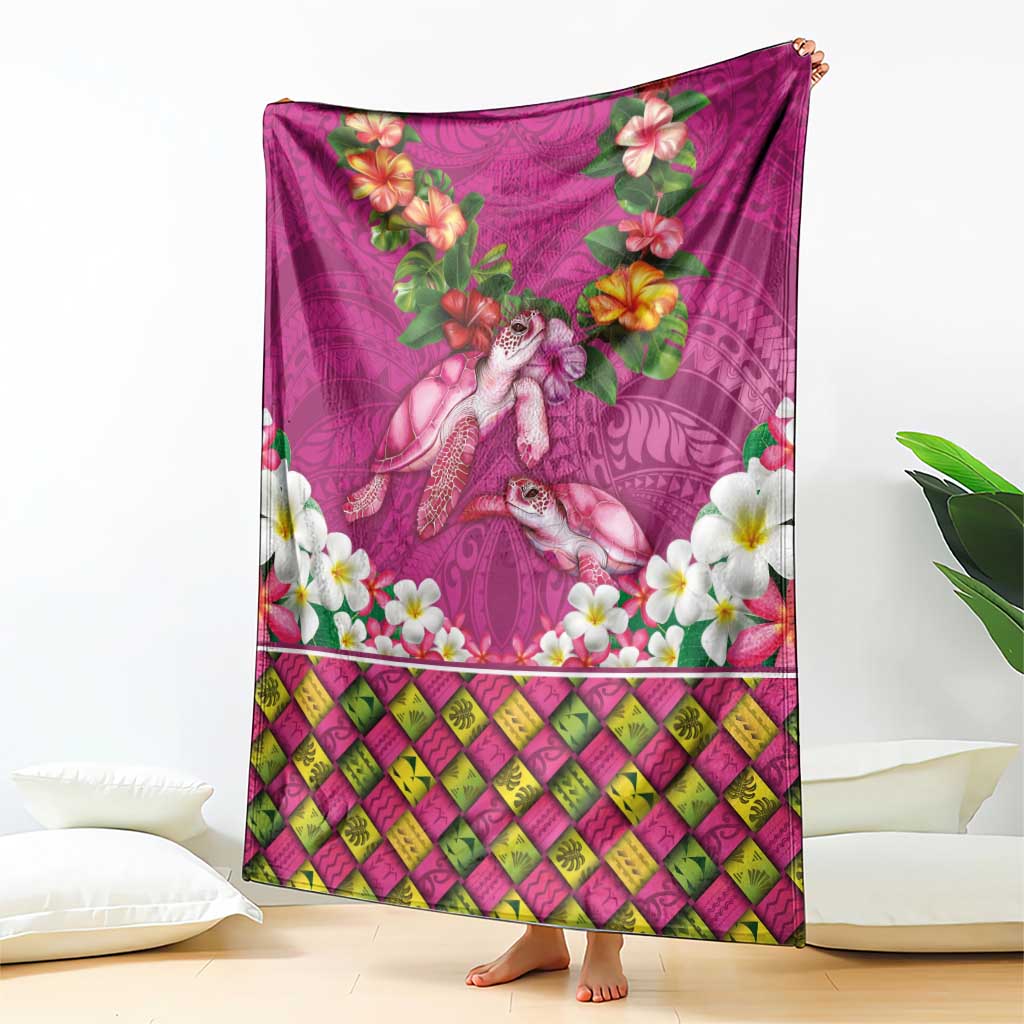 Hawaiian Lei Turtle and Plumeria Blanket Polynerian Art Tattoo-Plum Pink Color