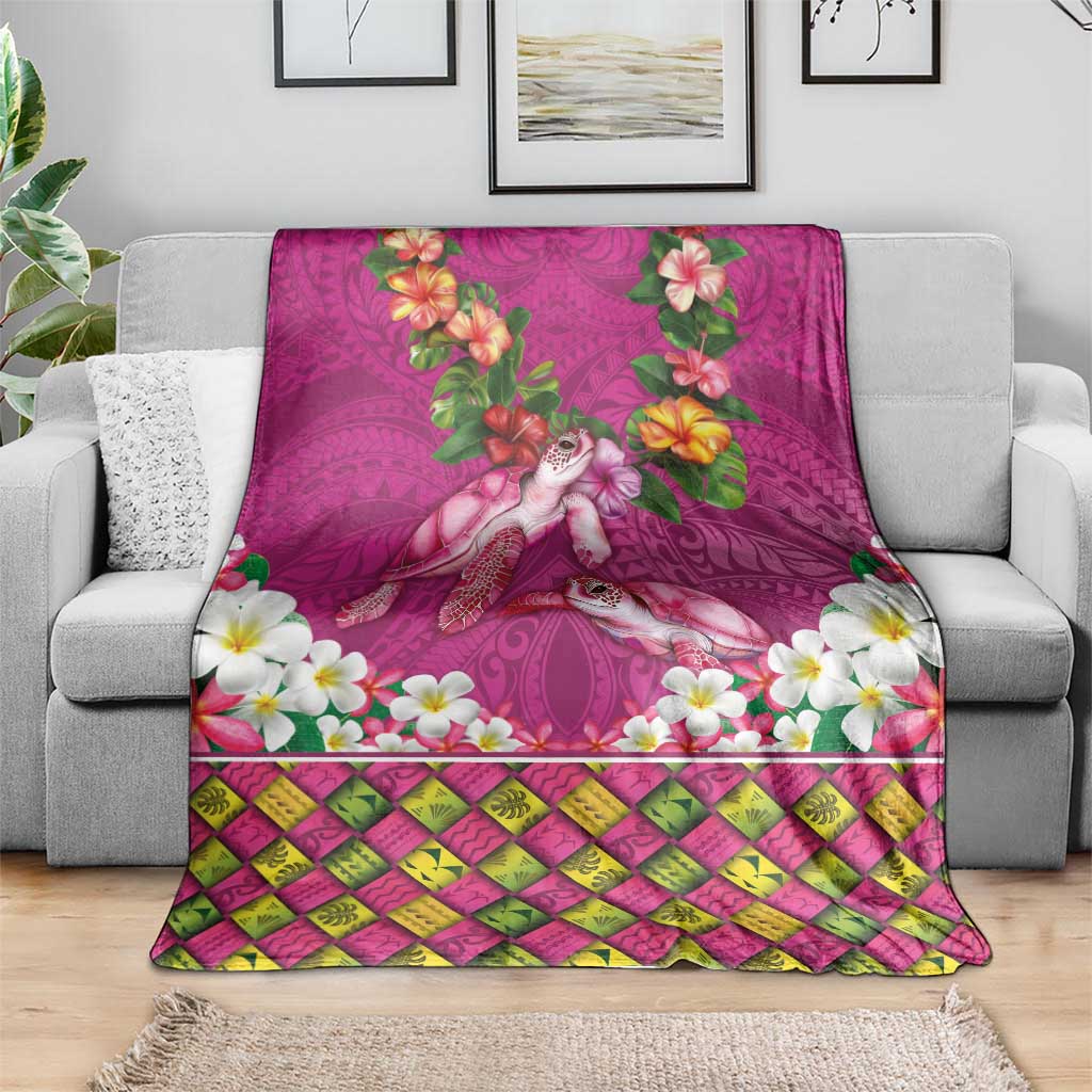 Hawaiian Lei Turtle and Plumeria Blanket Polynerian Art Tattoo-Plum Pink Color