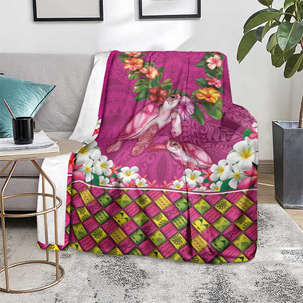 Hawaiian Lei Turtle and Plumeria Blanket Polynerian Art Tattoo-Plum Pink Color