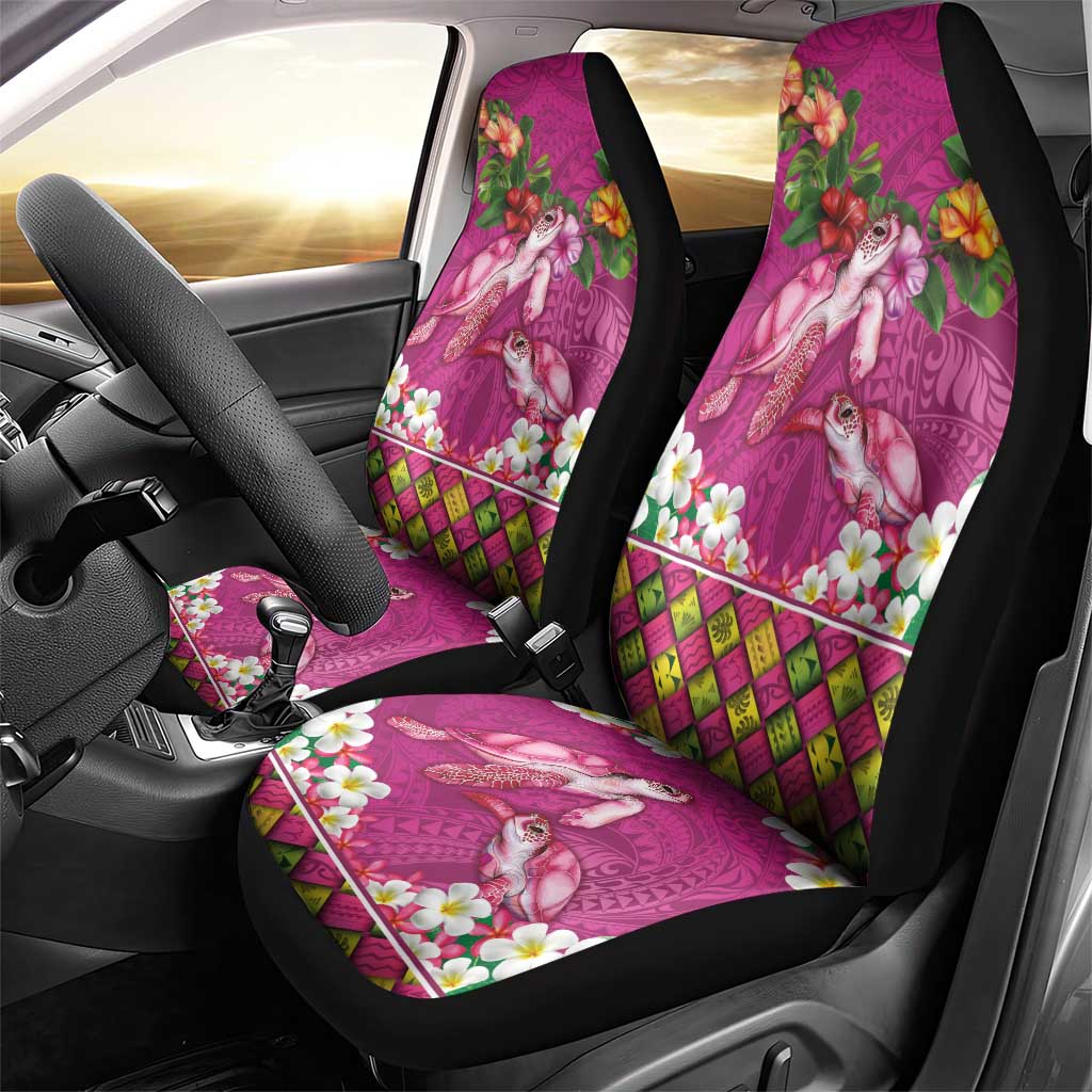 Hawaiian Lei Turtle and Plumeria Car Seat Cover Polynerian Art Tattoo-Plum Pink Color
