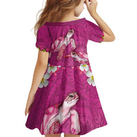 Hawaiian Lei Turtle and Plumeria Family Matching Long Sleeve Bodycon Dress and Hawaiian Shirt Polynerian Art Tattoo-Plum Pink Color