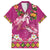 Hawaiian Lei Turtle and Plumeria Family Matching Long Sleeve Bodycon Dress and Hawaiian Shirt Polynerian Art Tattoo-Plum Pink Color