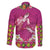 Hawaiian Lei Turtle and Plumeria Family Matching Long Sleeve Bodycon Dress and Hawaiian Shirt Polynerian Art Tattoo-Plum Pink Color