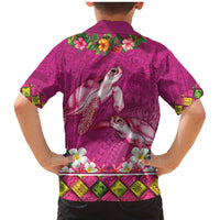 Hawaiian Lei Turtle and Plumeria Family Matching Mermaid Dress and Hawaiian Shirt Polynerian Art Tattoo-Plum Pink Color