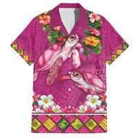 Hawaiian Lei Turtle and Plumeria Family Matching Puletasi and Hawaiian Shirt Polynerian Art Tattoo-Plum Pink Color
