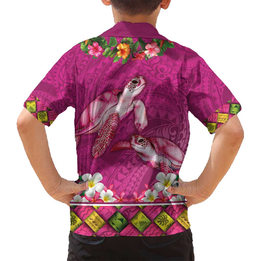 Hawaiian Lei Turtle and Plumeria Family Matching Summer Maxi Dress and Hawaiian Shirt Polynerian Art Tattoo-Plum Pink Color