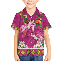 Hawaiian Lei Turtle and Plumeria Family Matching Summer Maxi Dress and Hawaiian Shirt Polynerian Art Tattoo-Plum Pink Color