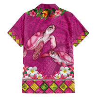 Hawaiian Lei Turtle and Plumeria Family Matching Tank Maxi Dress and Hawaiian Shirt Polynerian Art Tattoo-Plum Pink Color