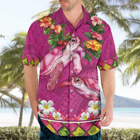 Hawaiian Lei Turtle and Plumeria Hawaiian Shirt Polynerian Art Tattoo-Plum Pink Color