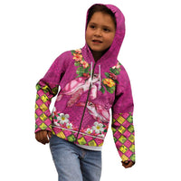 Hawaiian Lei Turtle and Plumeria Kid Hoodie Polynerian Art Tattoo-Plum Pink Color