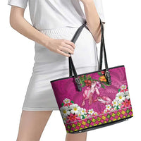 Hawaiian Lei Turtle and Plumeria Leather Tote Bag Polynerian Art Tattoo-Plum Pink Color LT03 - Polynesian Pride