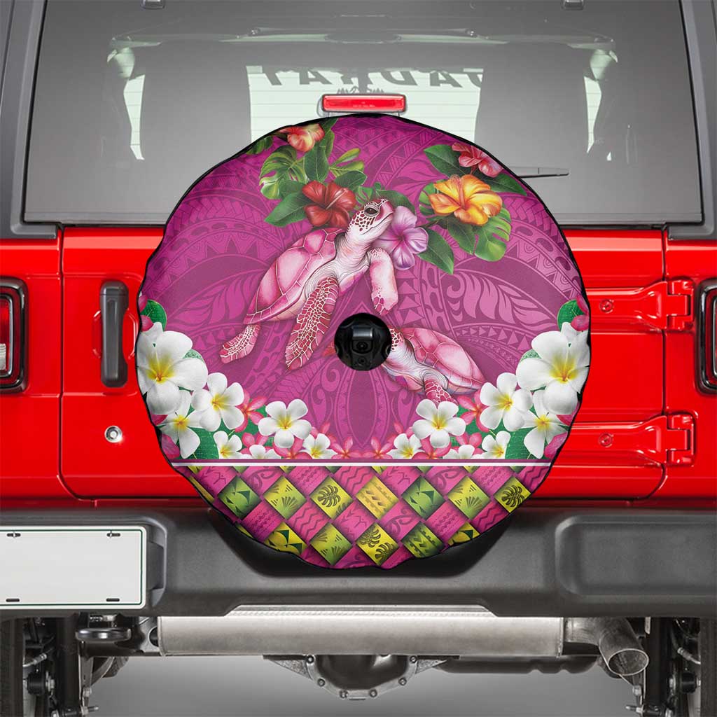 Hawaiian Lei Turtle and Plumeria Spare Tire Cover Polynerian Art Tattoo-Plum Pink Color