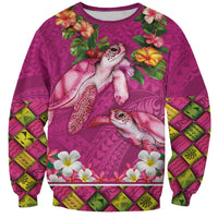 Hawaiian Lei Turtle and Plumeria Sweatshirt Polynerian Art Tattoo-Plum Pink Color