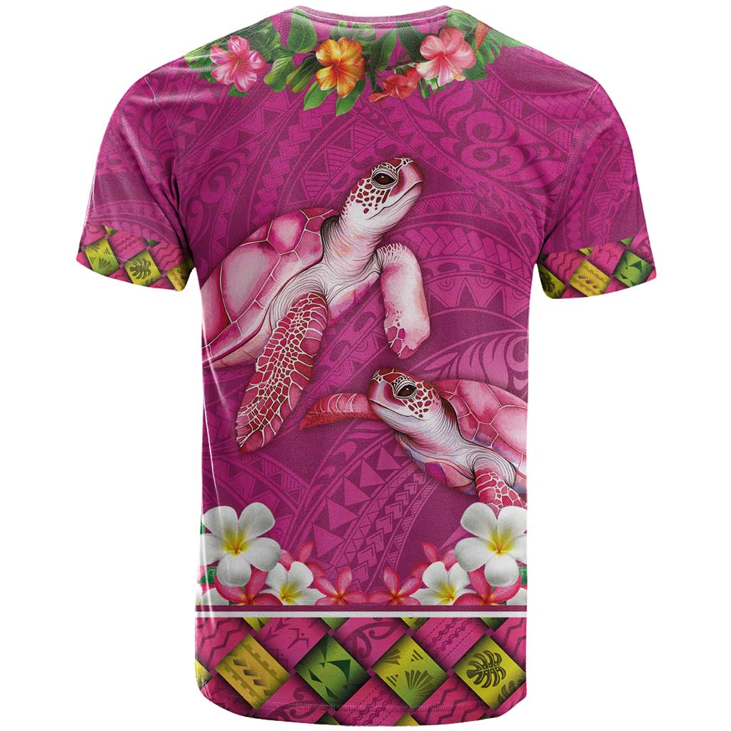 Hawaiian Lei Turtle and Plumeria T Shirt Polynerian Art Tattoo-Plum Pink Color