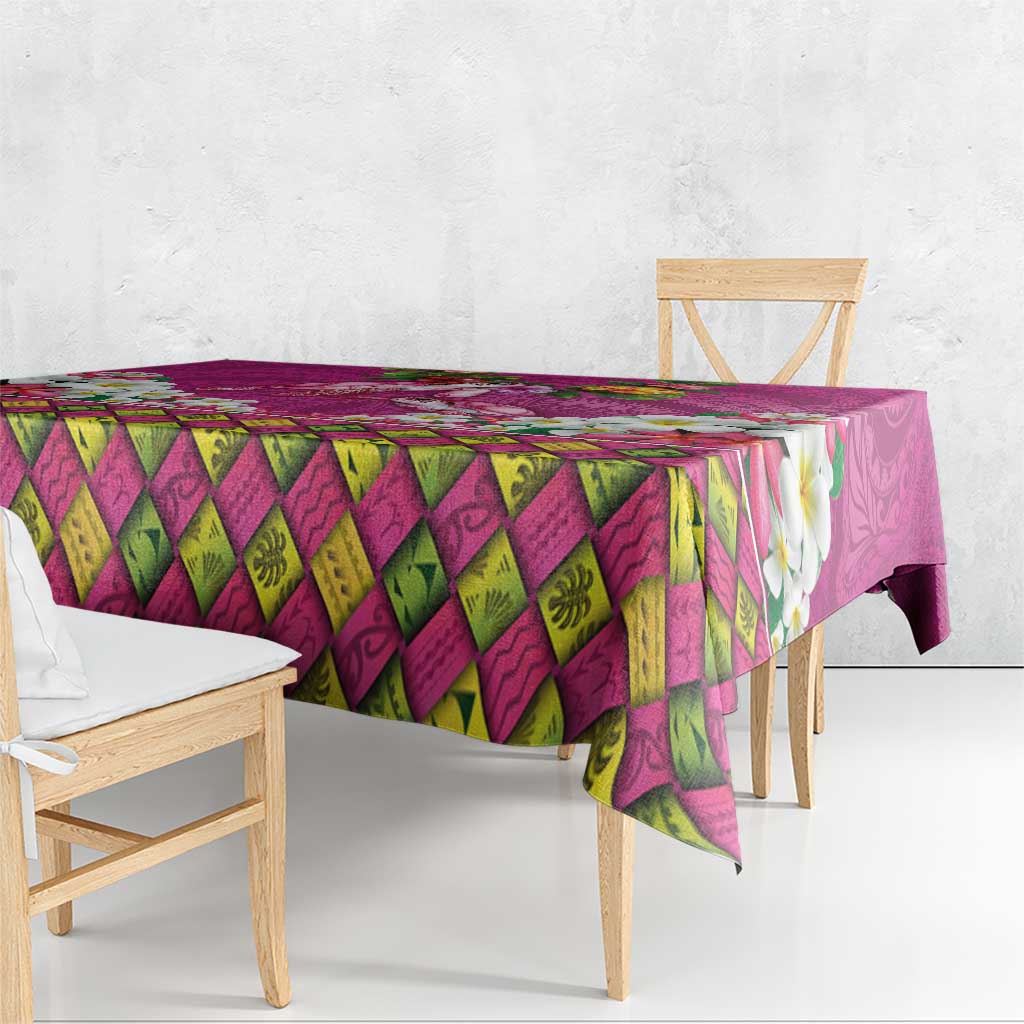 Hawaiian Lei Turtle and Plumeria Tablecloth Polynerian Art Tattoo-Plum Pink Color