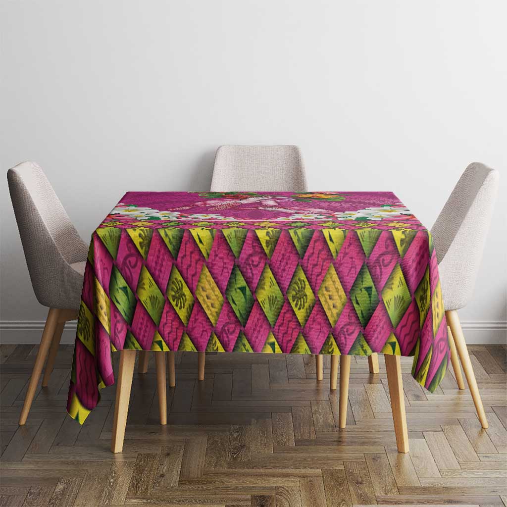 Hawaiian Lei Turtle and Plumeria Tablecloth Polynerian Art Tattoo-Plum Pink Color