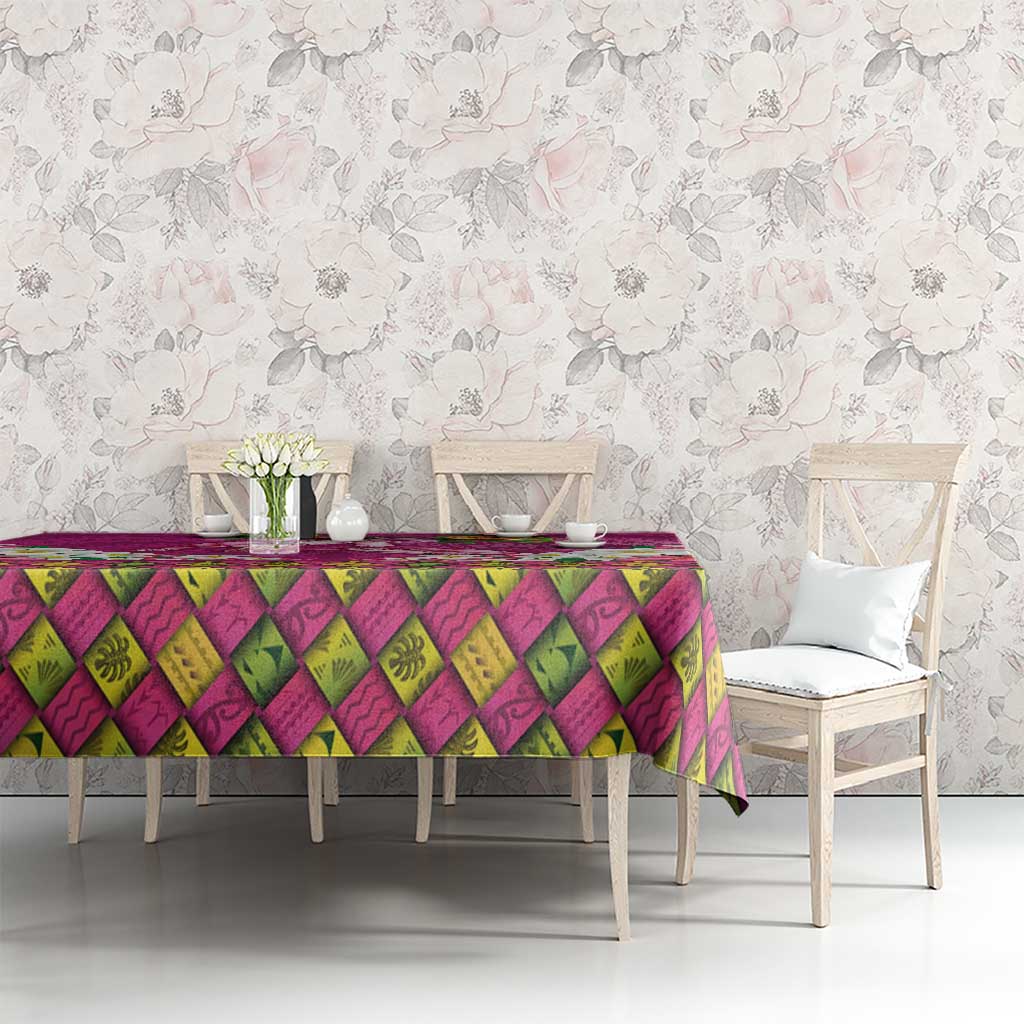 Hawaiian Lei Turtle and Plumeria Tablecloth Polynerian Art Tattoo-Plum Pink Color