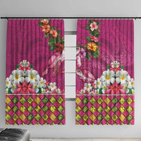 Hawaiian Lei Turtle and Plumeria Window Curtain Polynerian Art Tattoo-Plum Pink Color