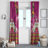 Hawaiian Lei Turtle and Plumeria Window Curtain Polynerian Art Tattoo-Plum Pink Color