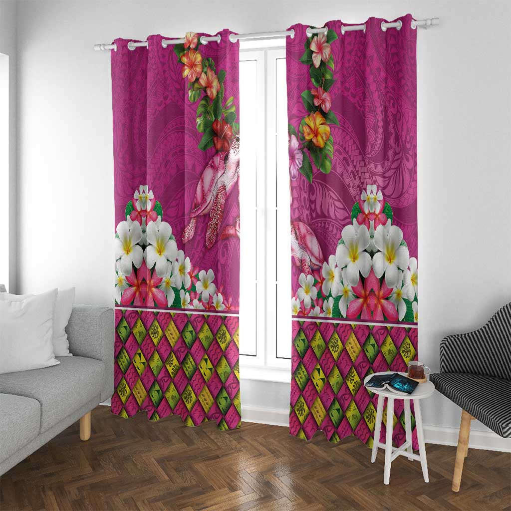 Hawaiian Lei Turtle and Plumeria Window Curtain Polynerian Art Tattoo-Plum Pink Color