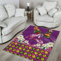 Hawaiian Lei Turtle and Plumeria Area Rug Polynerian Art Tattoo-Mauve Color