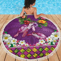 Hawaiian Lei Turtle and Plumeria Beach Blanket Polynerian Art Tattoo-Mauve Color