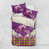 Hawaiian Lei Turtle and Plumeria Bedding Set Polynerian Art Tattoo-Mauve Color