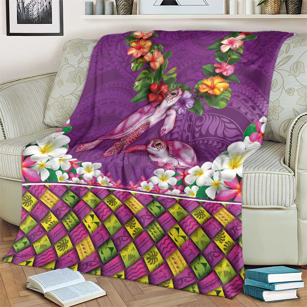 Hawaiian Lei Turtle and Plumeria Blanket Polynerian Art Tattoo-Mauve Color