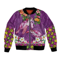 Hawaiian Lei Turtle and Plumeria Bomber Jacket Polynerian Art Tattoo-Mauve Color