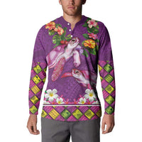 Hawaiian Lei Turtle and Plumeria Button Sweatshirt Polynerian Art Tattoo-Mauve Color