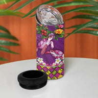 Hawaiian Lei Turtle and Plumeria 4 in 1 Can Cooler Tumbler Polynerian Art Tattoo-Mauve Color